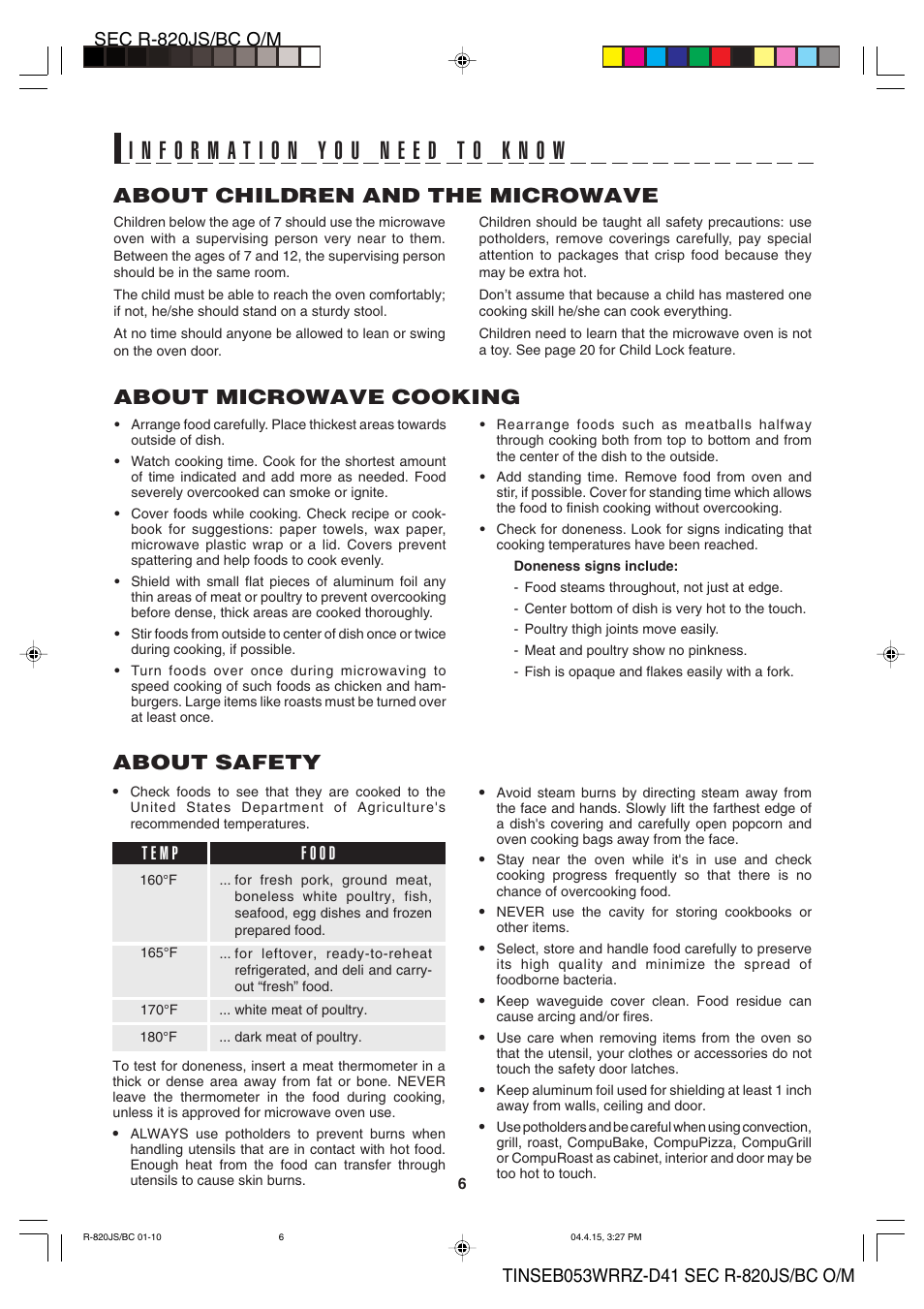 About microwave cooking, About safety, About children and the microwave | Sharp R-820BC User Manual | Page 9 / 47