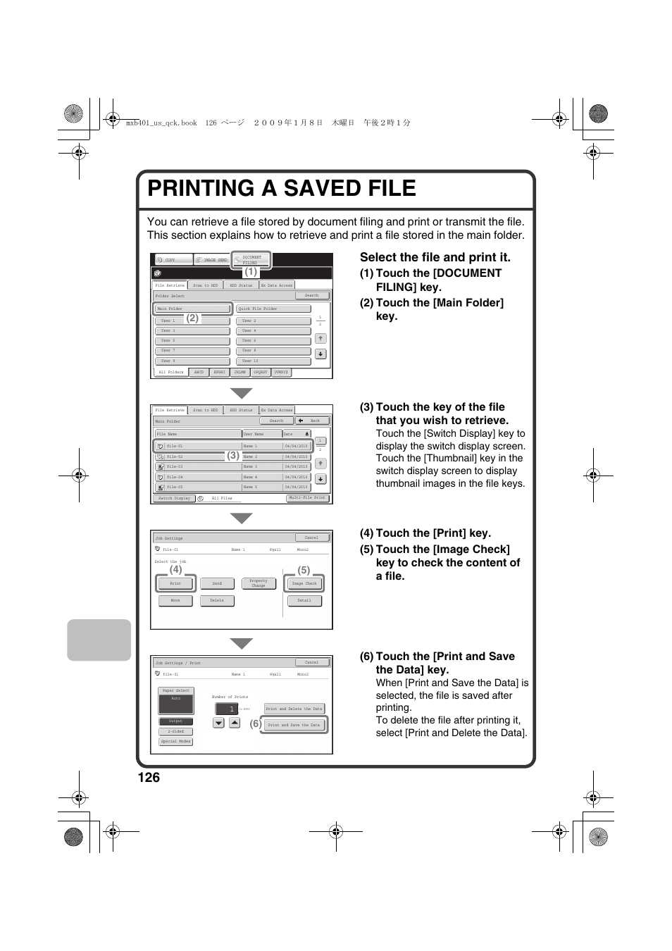 Printing a saved file, Select the file and print it | Sharp TINSE4377FCZZ User Manual | Page 128 / 144