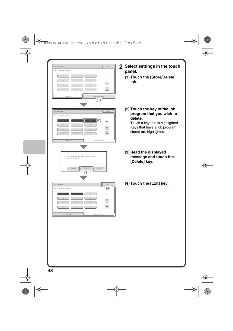 Select settings in the touch panel | Sharp TINSE4377FCZZ User Manual | Page 50 / 144