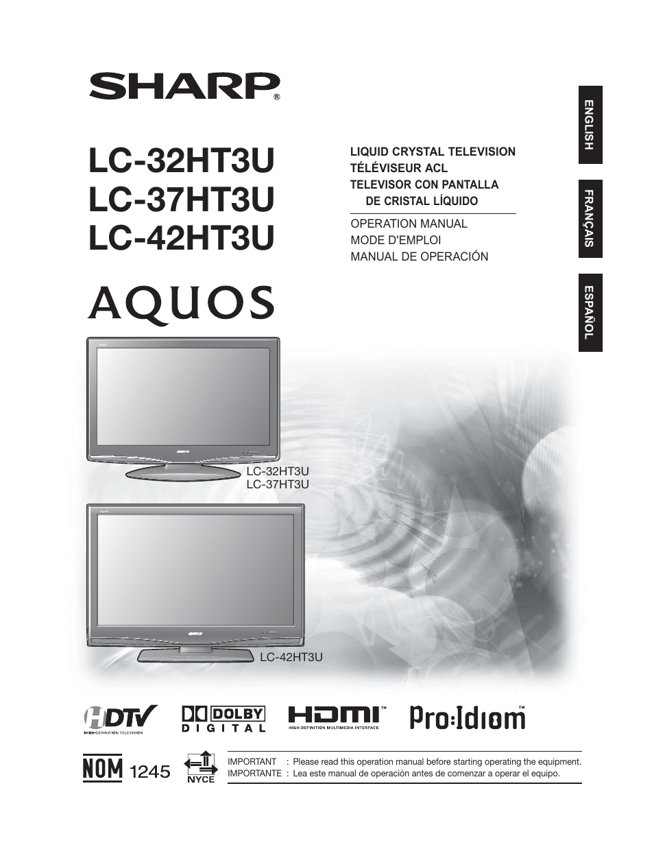 Sharp Aquos LC 37HT3U User Manual | 29 pages