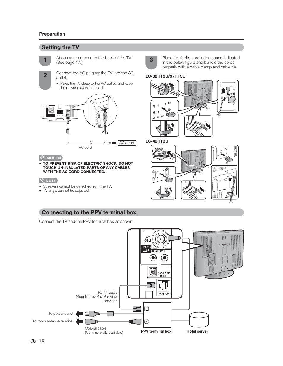 Setting the tv, Connecting to the ppv terminal box | Sharp Aquos LC 37HT3U User Manual | Page 18 / 29