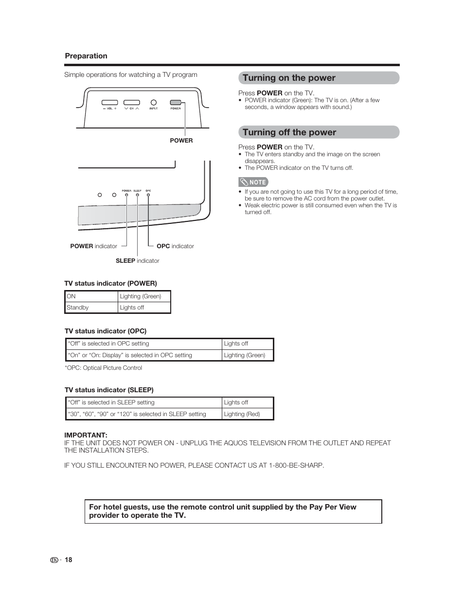 Turning on the power, Turning off the power | Sharp Aquos LC 37HT3U User Manual | Page 20 / 29