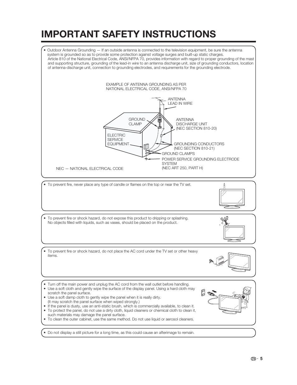 Important safety instructions | Sharp Aquos LC 37HT3U User Manual | Page 7 / 29