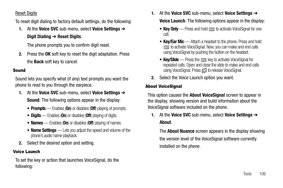 Sound, Voice launch, About voicesignal | Sharp R520_CJ16_MM_111009_F4 User Manual | Page 109 / 169