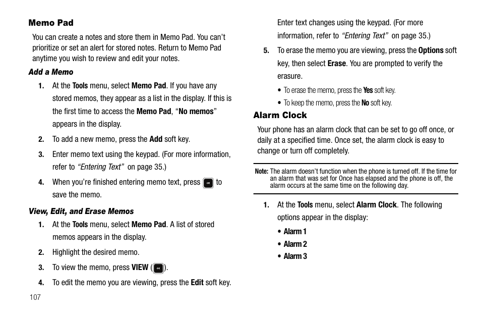 Memo pad, Add a memo, View, edit, and erase memos | Alarm clock | Sharp R520_CJ16_MM_111009_F4 User Manual | Page 110 / 169