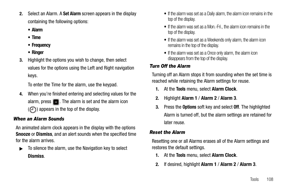 When an alarm sounds, Turn off the alarm, Reset the alarm | Sharp R520_CJ16_MM_111009_F4 User Manual | Page 111 / 169