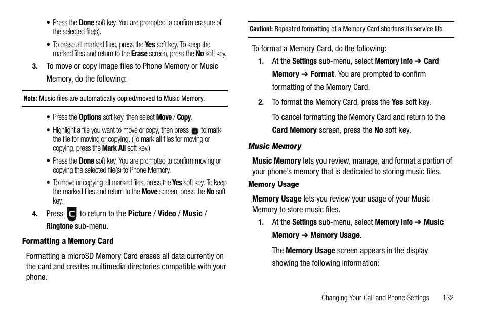 Formatting a memory card, Music memory, Memory usage | Sharp R520_CJ16_MM_111009_F4 User Manual | Page 135 / 169