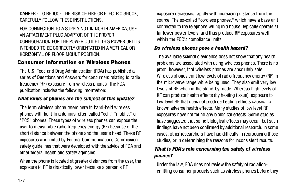 Consumer information on wireless phones, Do wireless phones pose a health hazard | Sharp R520_CJ16_MM_111009_F4 User Manual | Page 140 / 169