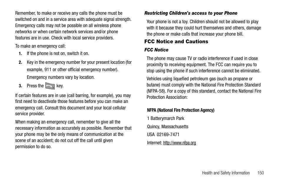 Restricting children's access to your phone, Fcc notice and cautions, Fcc notice | Sharp R520_CJ16_MM_111009_F4 User Manual | Page 153 / 169