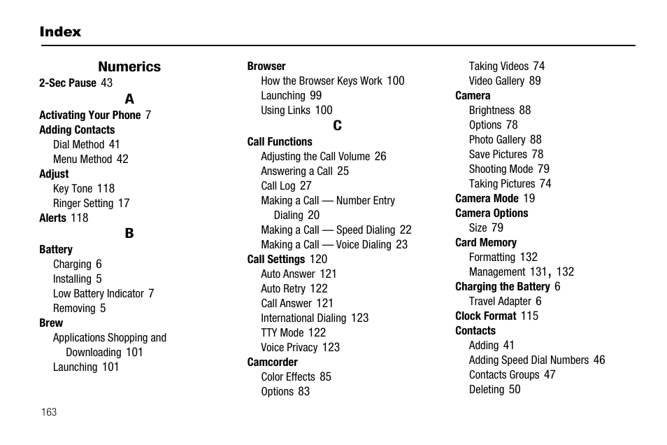 Index, Numerics | Sharp R520_CJ16_MM_111009_F4 User Manual | Page 166 / 169