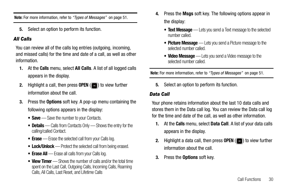 All calls, Data call | Sharp R520_CJ16_MM_111009_F4 User Manual | Page 33 / 169