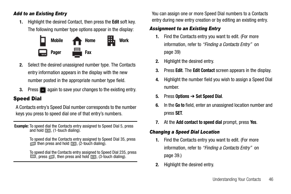 Add to an existing entry, Speed dial, Assignment to an existing entry | Changing a speed dial location | Sharp R520_CJ16_MM_111009_F4 User Manual | Page 49 / 169