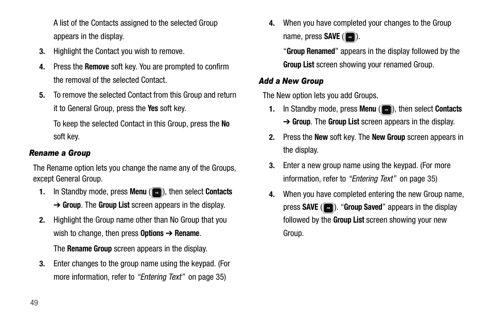 Rename a group, Add a new group | Sharp R520_CJ16_MM_111009_F4 User Manual | Page 52 / 169