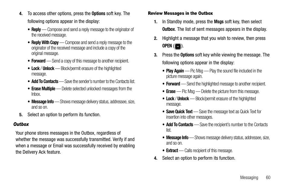 Outbox, Review messages in the outbox | Sharp R520_CJ16_MM_111009_F4 User Manual | Page 63 / 169