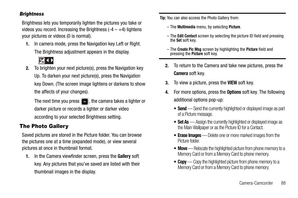 Brightness, The photo gallery | Sharp R520_CJ16_MM_111009_F4 User Manual | Page 91 / 169