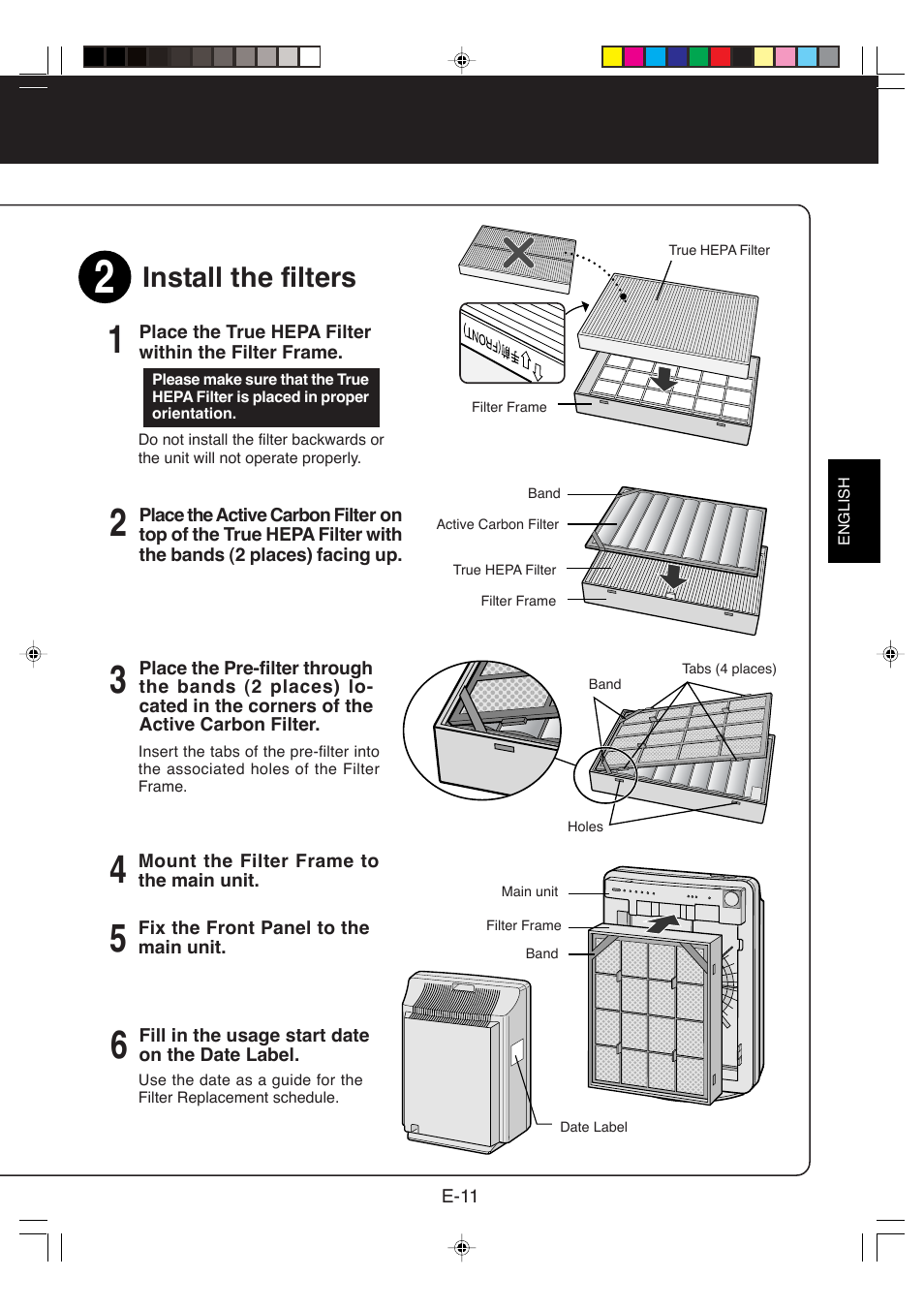 Install the filters | Sharp FP-P40CX User Manual | Page 13 / 22