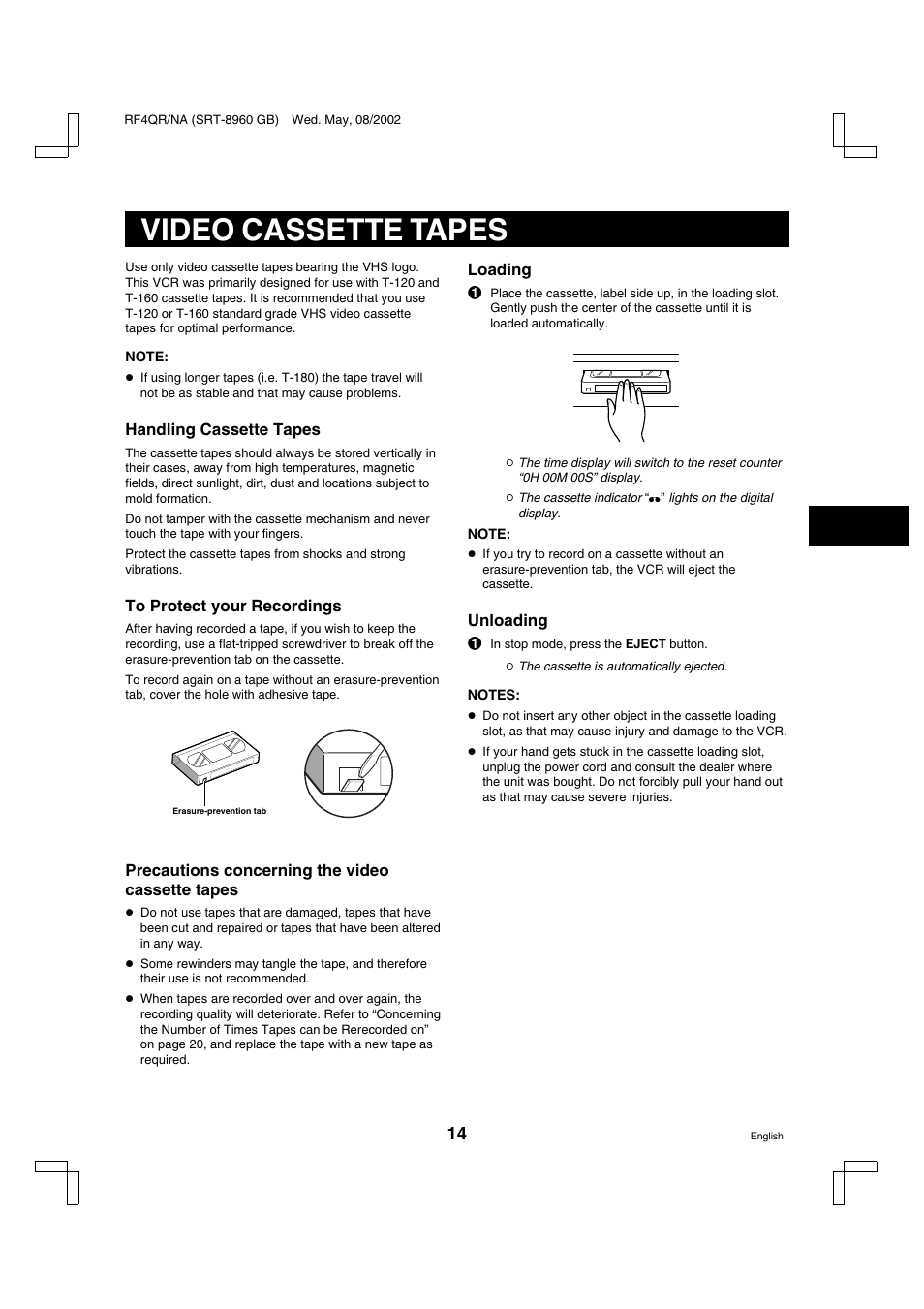 Video cassette tapes | Sharp SRT-8040 User Manual | Page 15 / 56