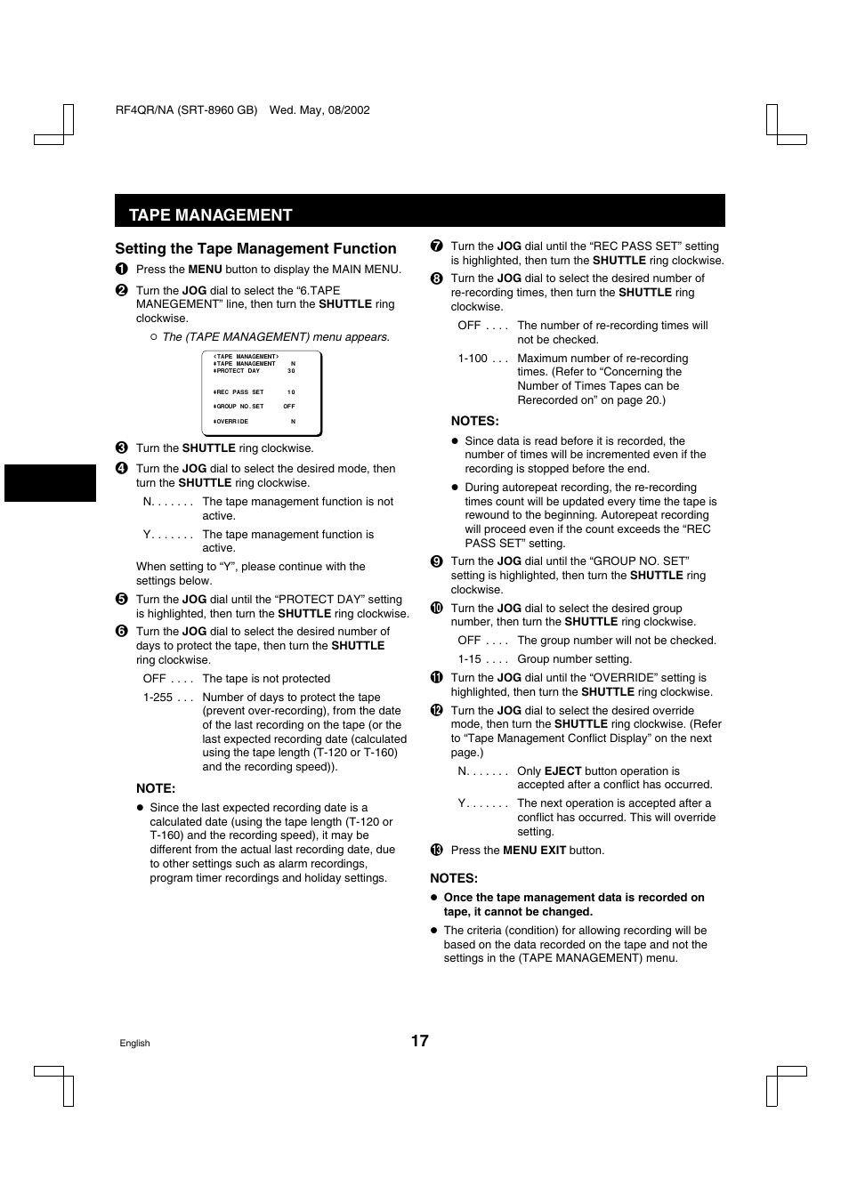 Tape management | Sharp SRT-8040 User Manual | Page 18 / 56