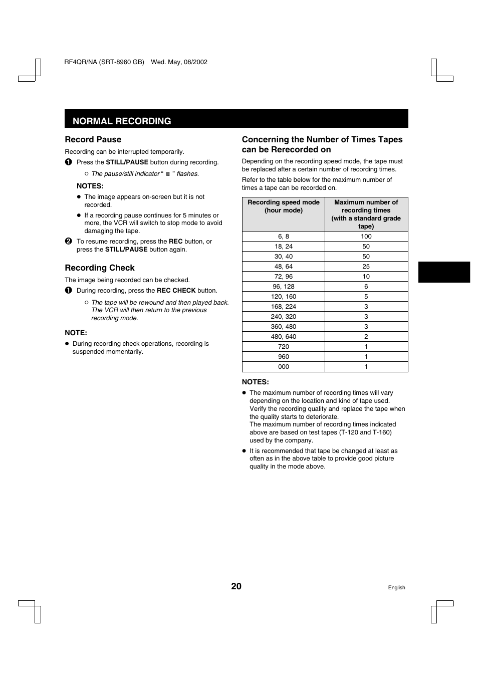 Normal recording | Sharp SRT-8040 User Manual | Page 21 / 56