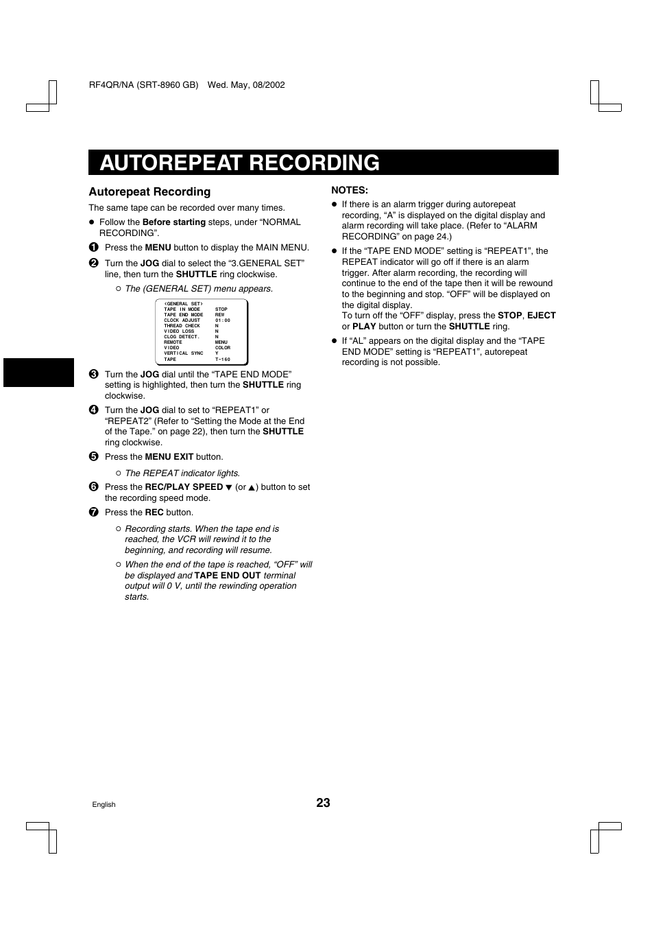 Autorepeat recording | Sharp SRT-8040 User Manual | Page 24 / 56