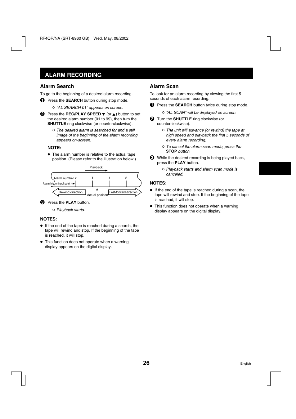 Alarm recording | Sharp SRT-8040 User Manual | Page 27 / 56