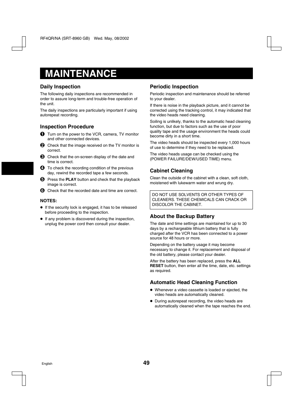 Maintenance | Sharp SRT-8040 User Manual | Page 50 / 56