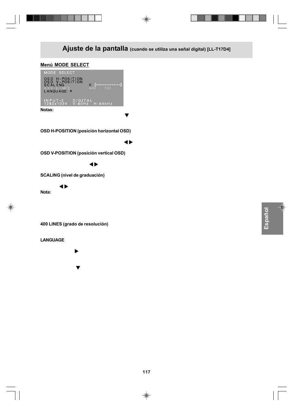 Ajuste de la pantalla | Sharp LL-T17A4 User Manual | Page 117 / 132