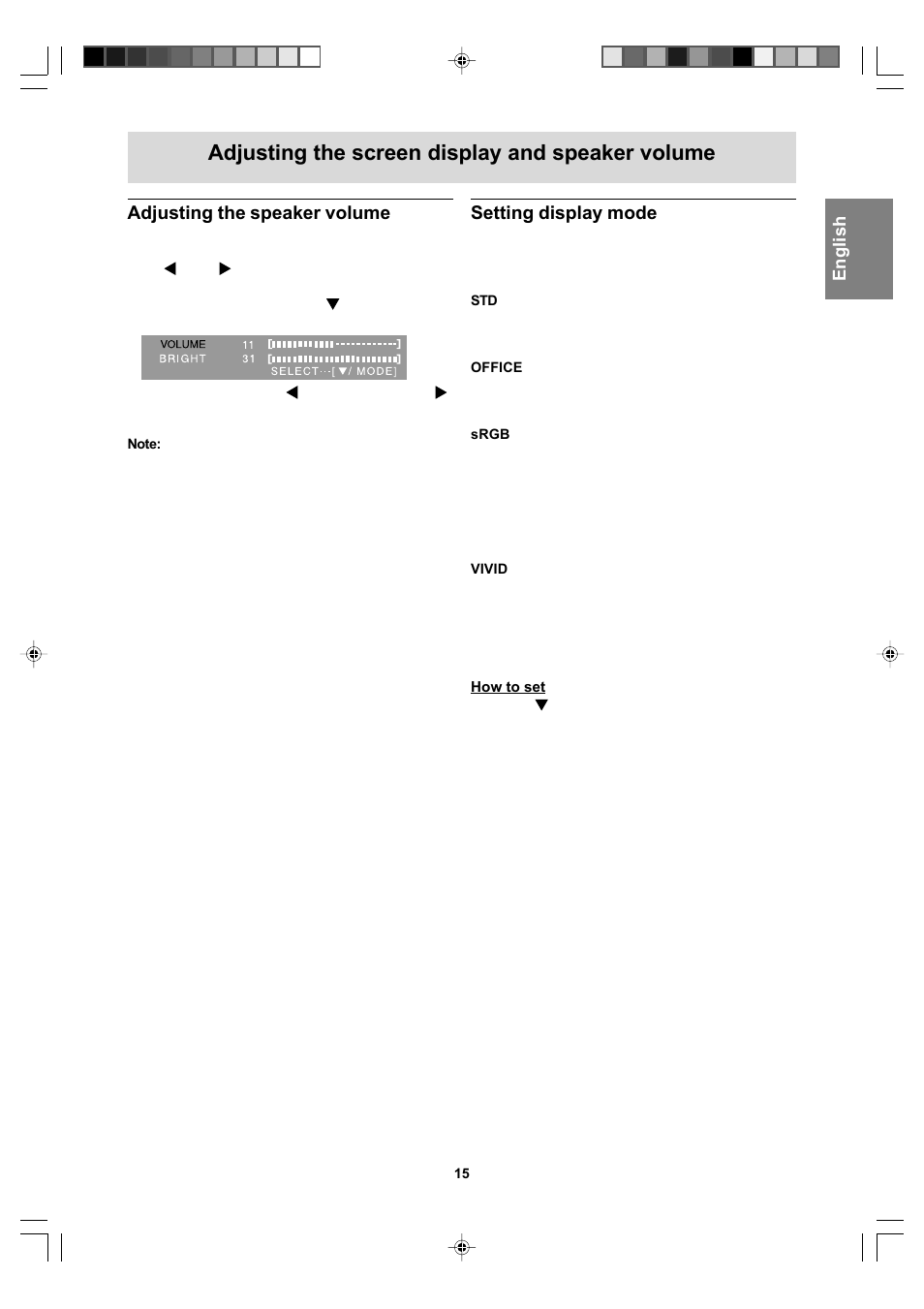 Adjusting the screen display and speaker volume, Adjusting the speaker volume, Setting display mode | Sharp LL-T17A4 User Manual | Page 15 / 132