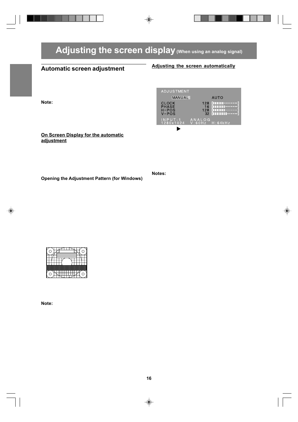 Adjusting the screen display, Automatic screen adjustment | Sharp LL-T17A4 User Manual | Page 16 / 132