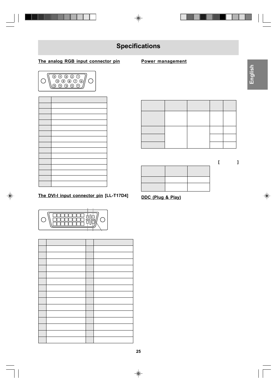 Specifications, English deut sch français italiano español english | Sharp LL-T17A4 User Manual | Page 25 / 132