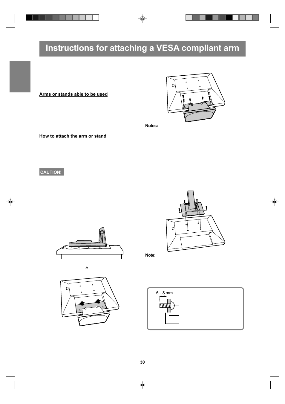 Instructions for attaching a vesa compliant arm | Sharp LL-T17A4 User Manual | Page 30 / 132