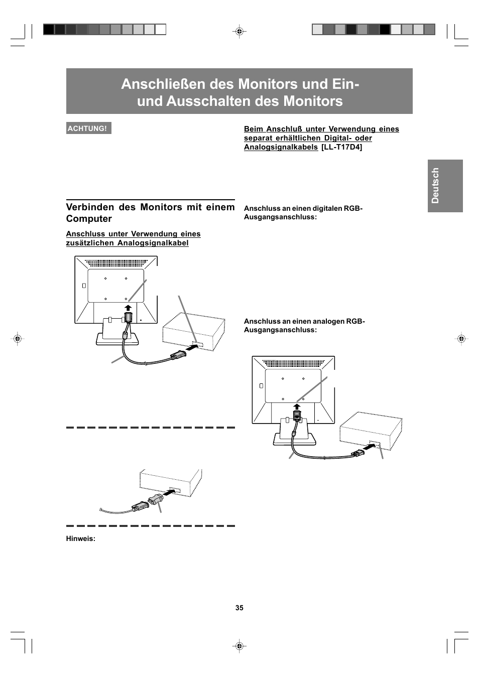 Verbinden des monitors mit einem computer | Sharp LL-T17A4 User Manual | Page 35 / 132