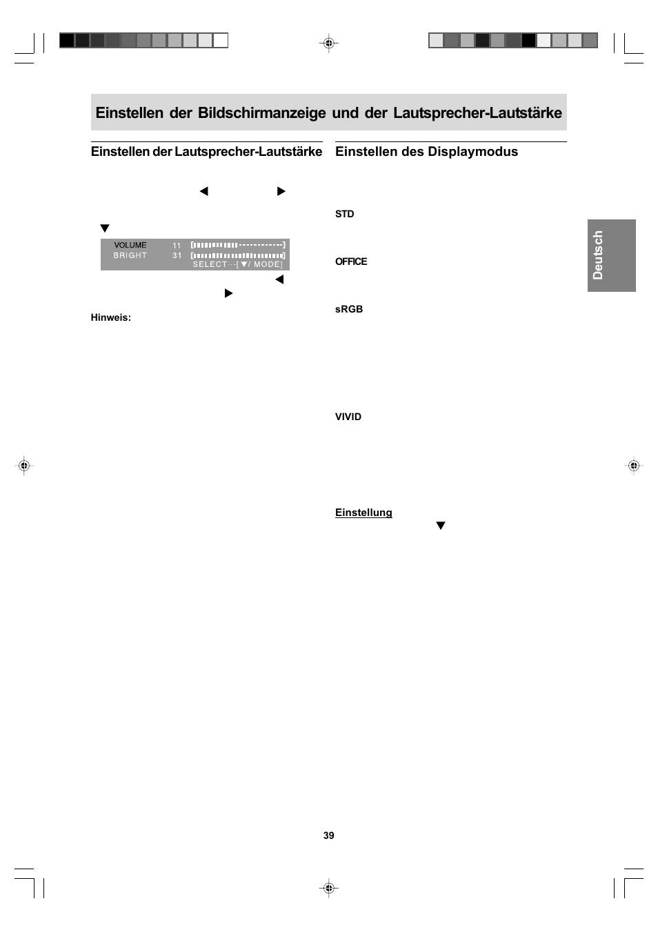 Einstellen der lautsprecher-lautstärke, Einstellen des displaymodus | Sharp LL-T17A4 User Manual | Page 39 / 132