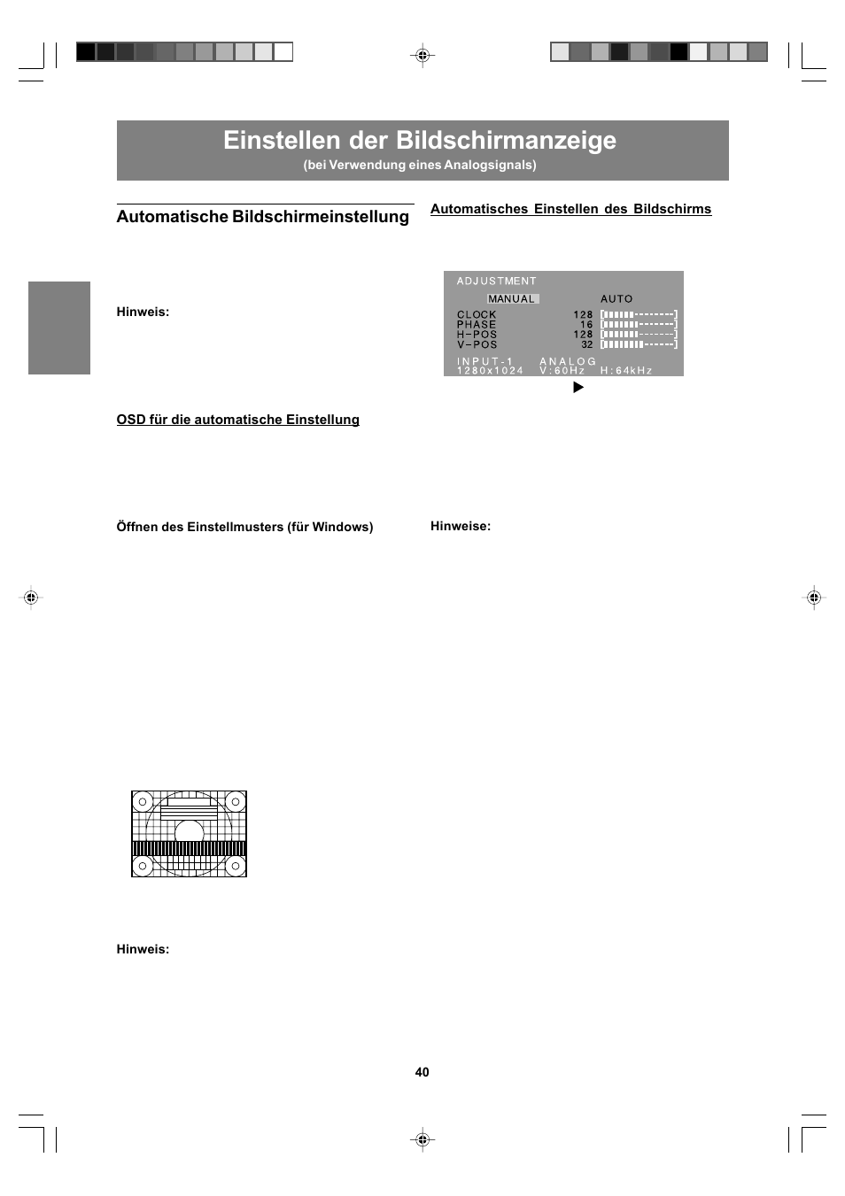 Einstellen der bildschirmanzeige, Automatische bildschirmeinstellung | Sharp LL-T17A4 User Manual | Page 40 / 132