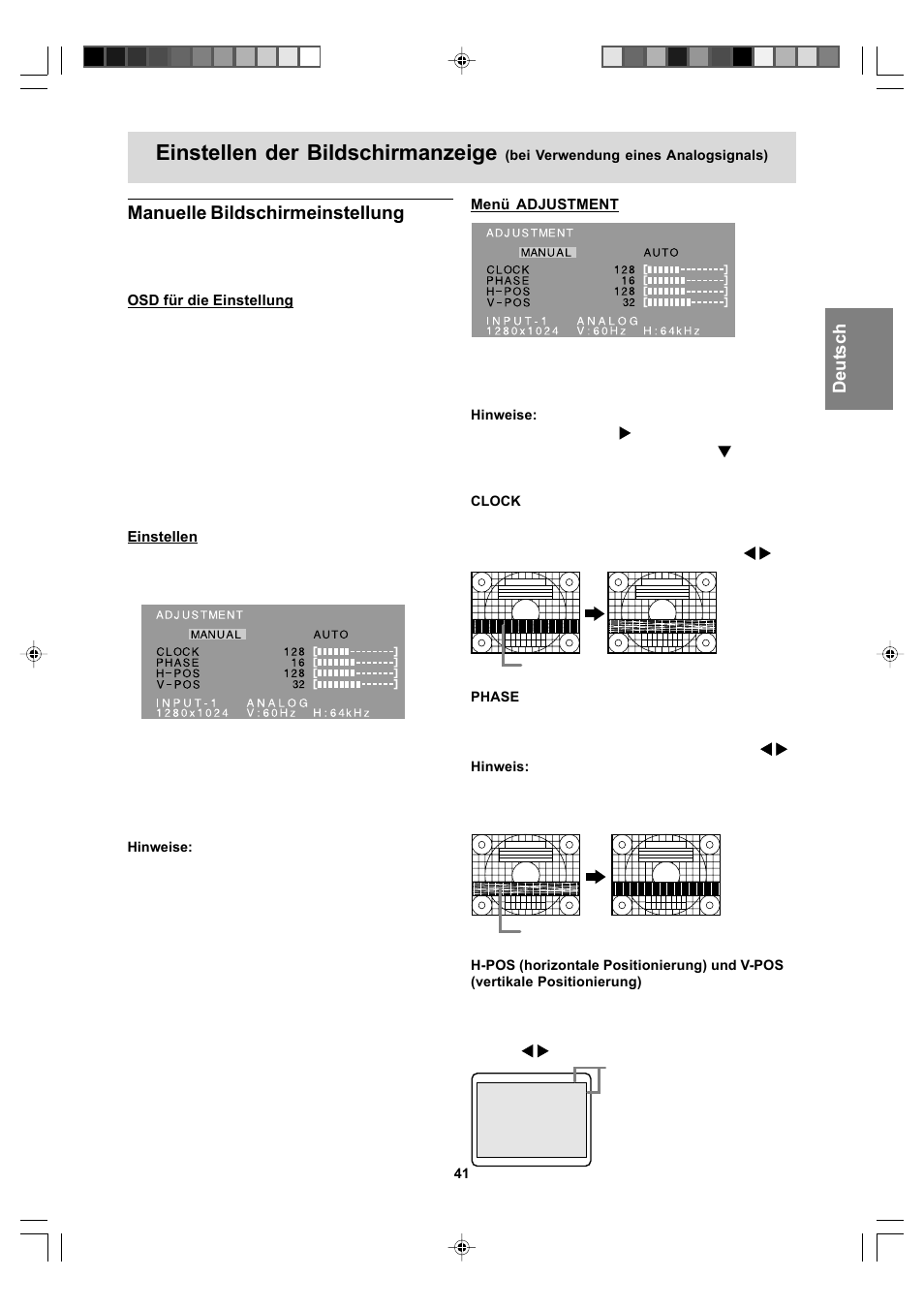 Einstellen der bildschirmanzeige, Manuelle bildschirmeinstellung | Sharp LL-T17A4 User Manual | Page 41 / 132