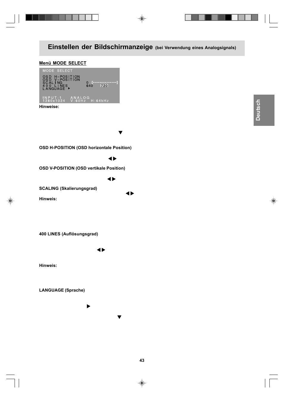 Einstellen der bildschirmanzeige | Sharp LL-T17A4 User Manual | Page 43 / 132