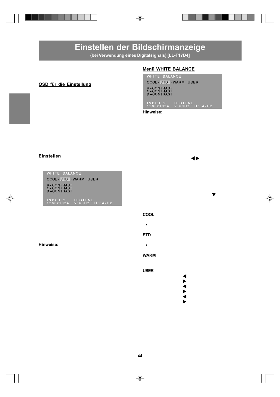 Einstellen der bildschirmanzeige | Sharp LL-T17A4 User Manual | Page 44 / 132