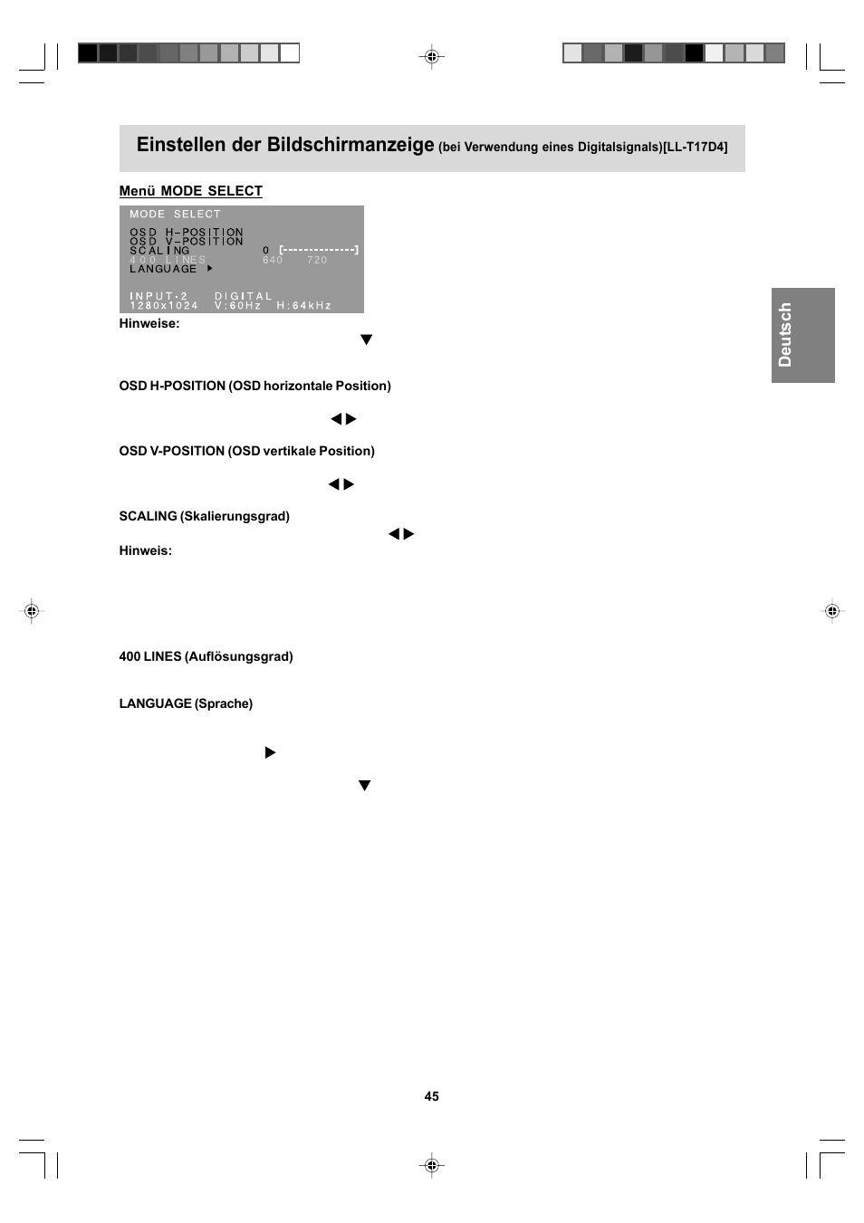 Einstellen der bildschirmanzeige | Sharp LL-T17A4 User Manual | Page 45 / 132