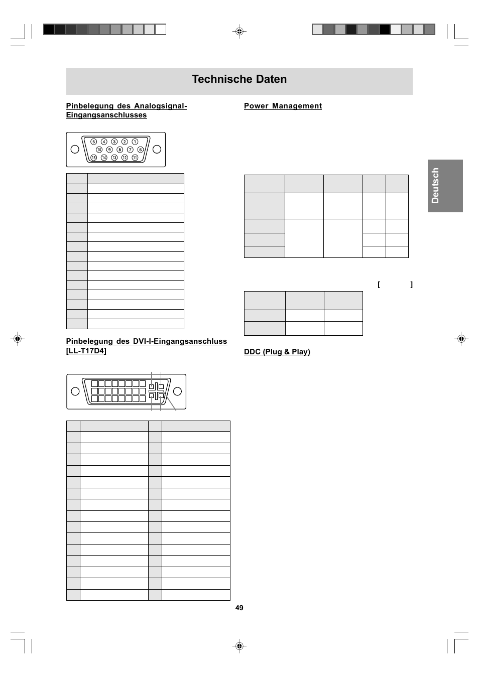 Technische daten, English deut sch français italiano español english | Sharp LL-T17A4 User Manual | Page 49 / 132