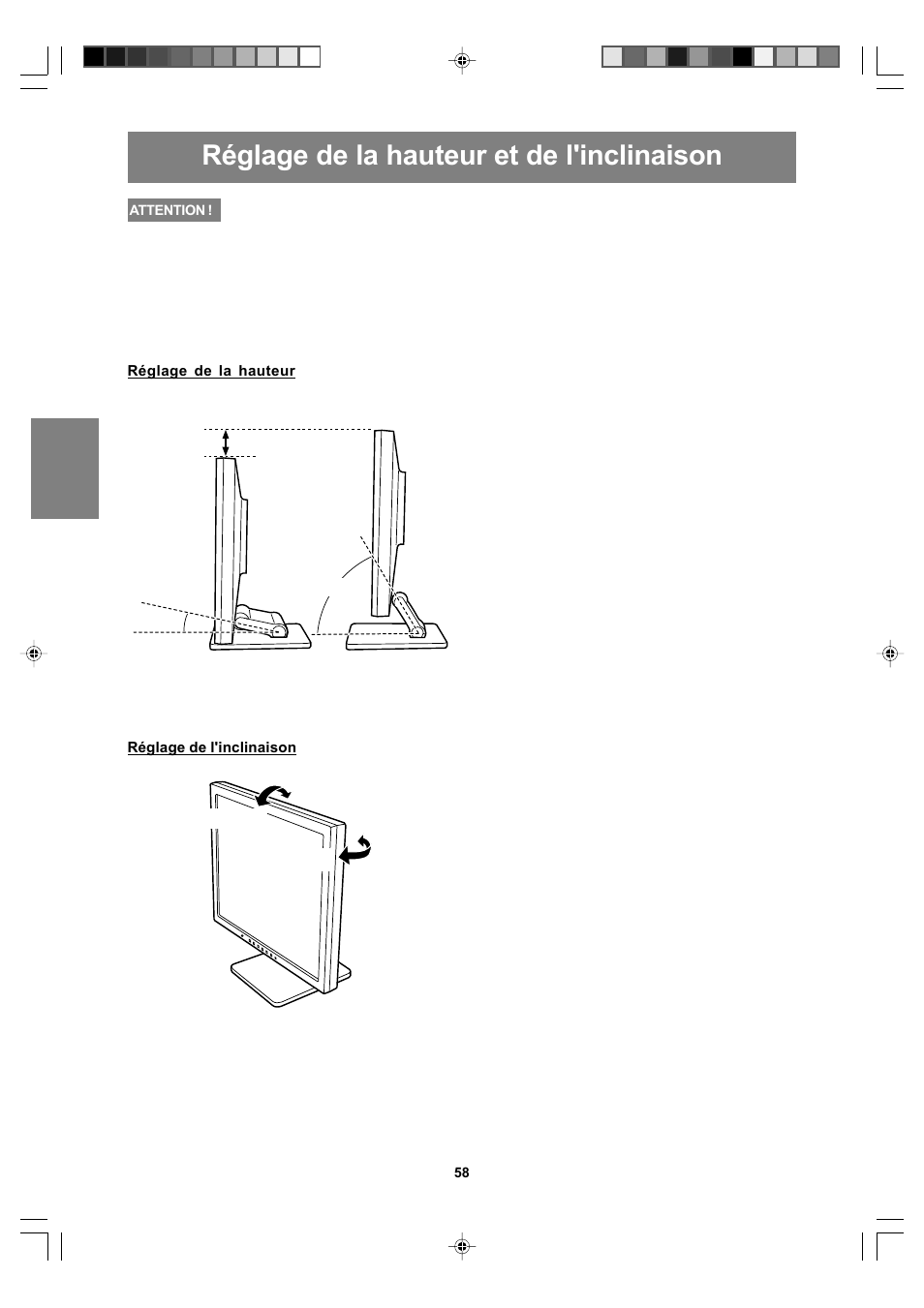 Réglage de la hauteur et de l'inclinaison | Sharp LL-T17A4 User Manual | Page 58 / 132