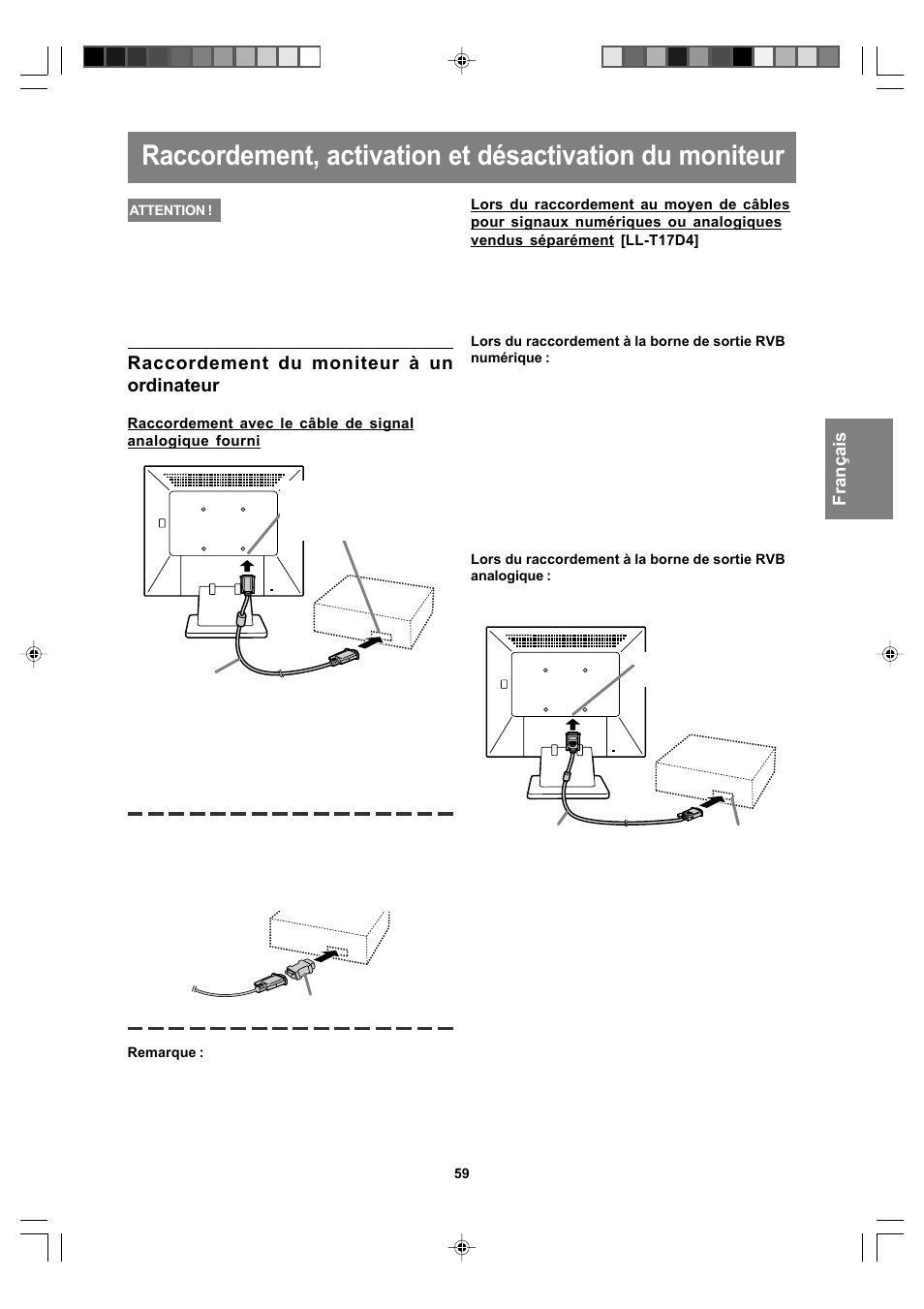 Raccordement du moniteur à un ordinateur | Sharp LL-T17A4 User Manual | Page 59 / 132