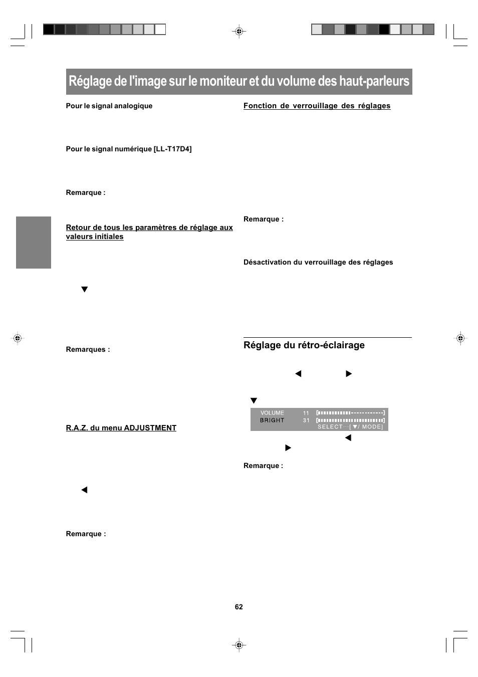 Réglage du rétro-éclairage | Sharp LL-T17A4 User Manual | Page 62 / 132