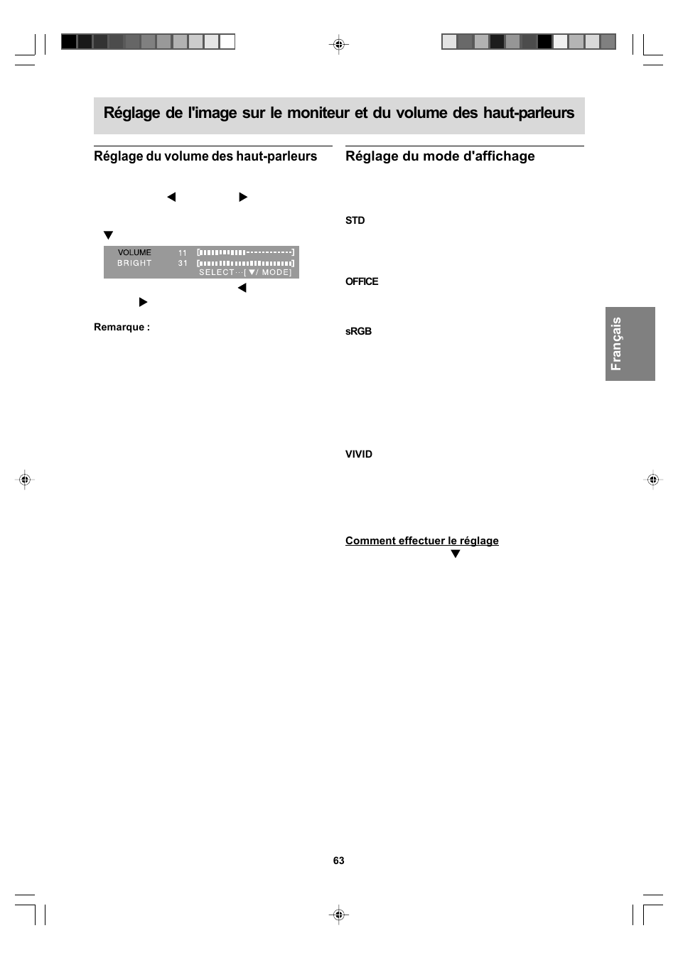 Réglage du volume des haut-parleurs, Réglage du mode d'affichage | Sharp LL-T17A4 User Manual | Page 63 / 132