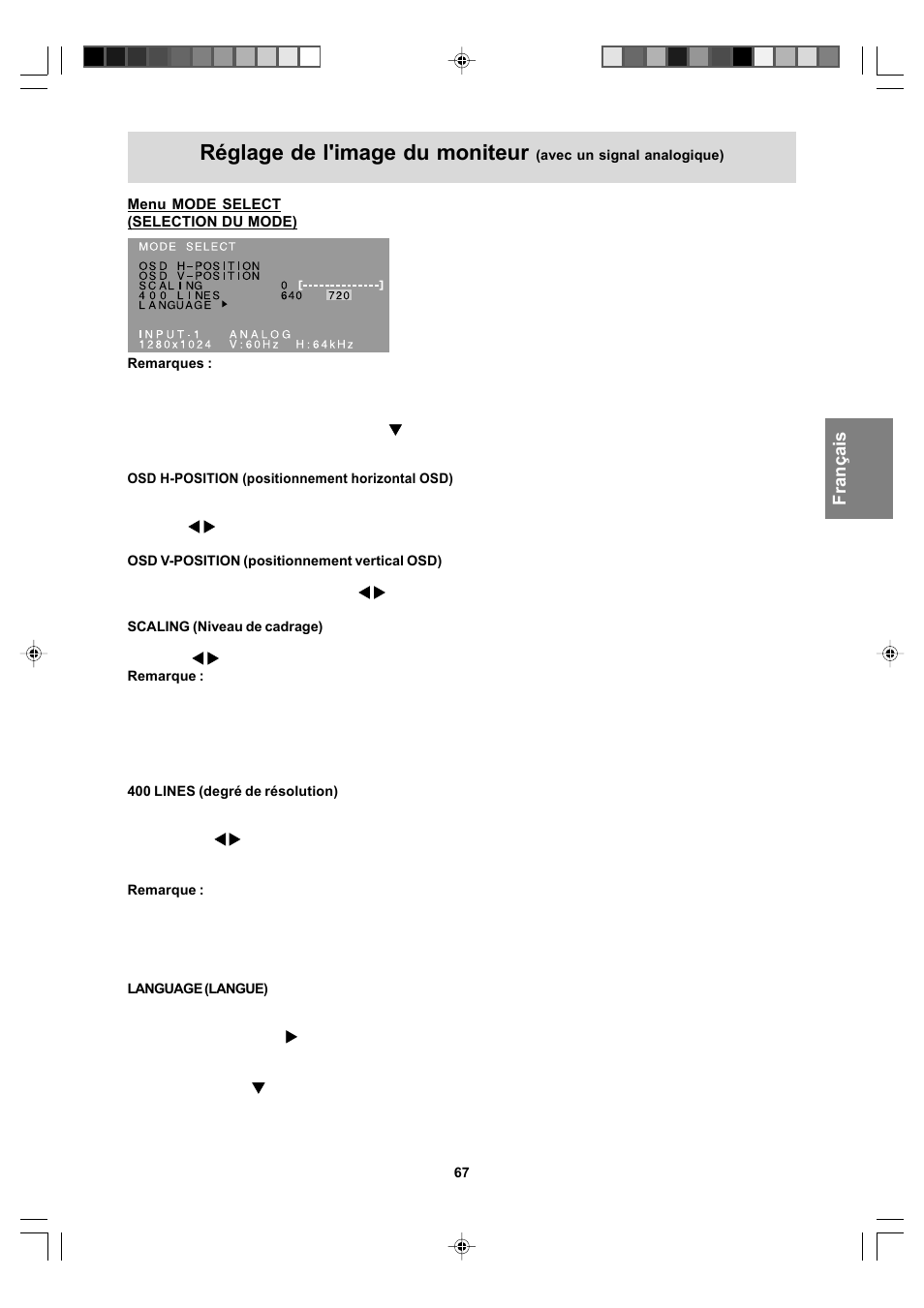 Réglage de l'image du moniteur | Sharp LL-T17A4 User Manual | Page 67 / 132