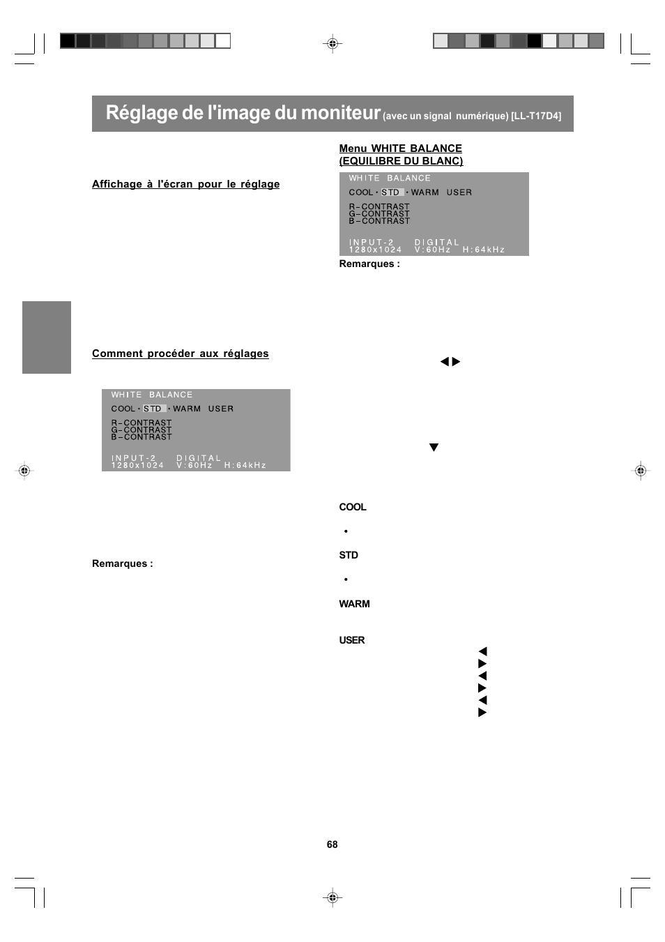 Réglage de l'image du moniteur | Sharp LL-T17A4 User Manual | Page 68 / 132