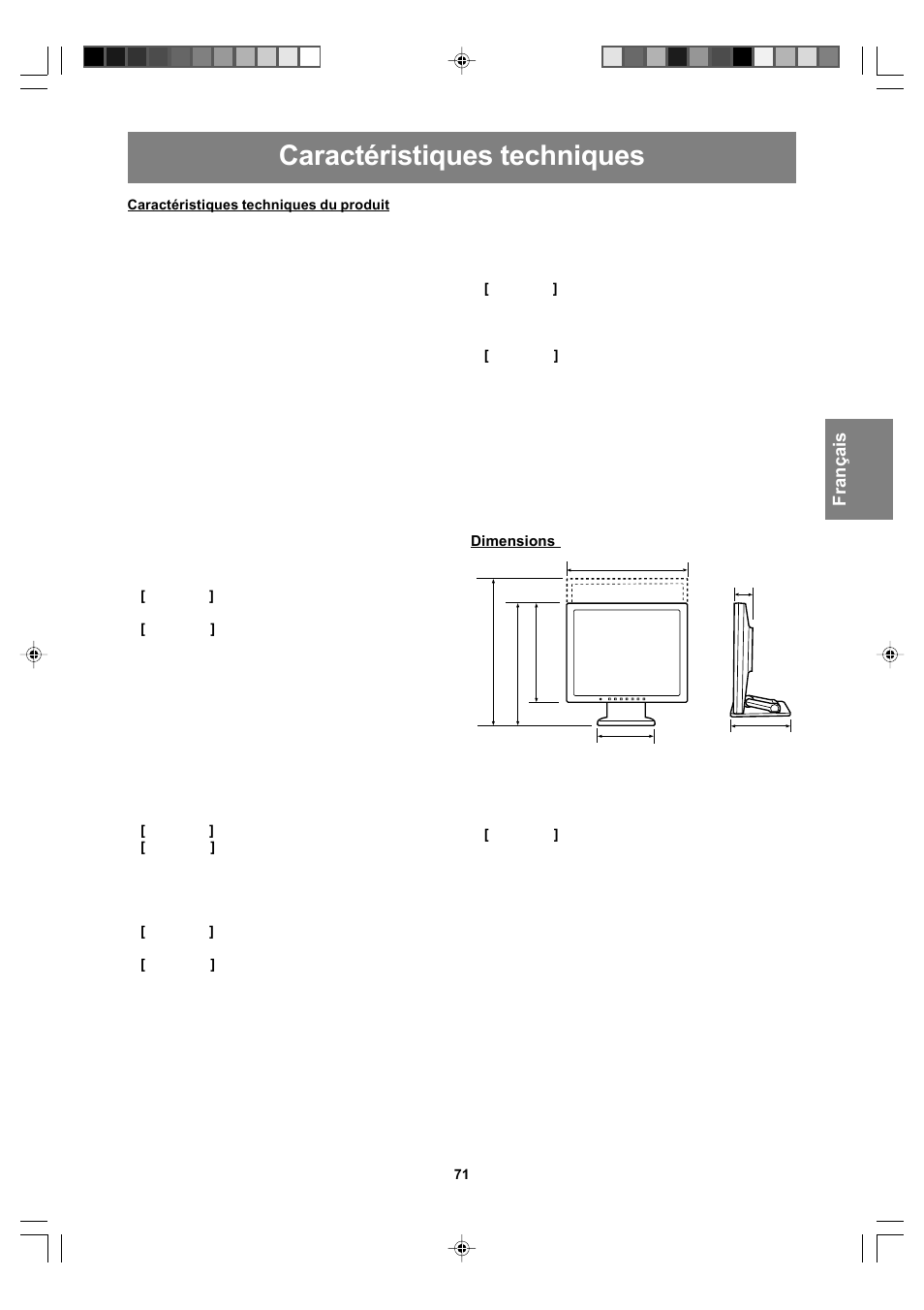 Caractéristiques techniques, English deut sch français italiano español english | Sharp LL-T17A4 User Manual | Page 71 / 132