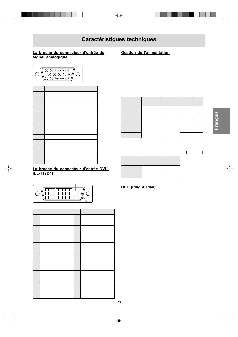 Caractéristiques techniques, English deut sch français italiano español english | Sharp LL-T17A4 User Manual | Page 73 / 132