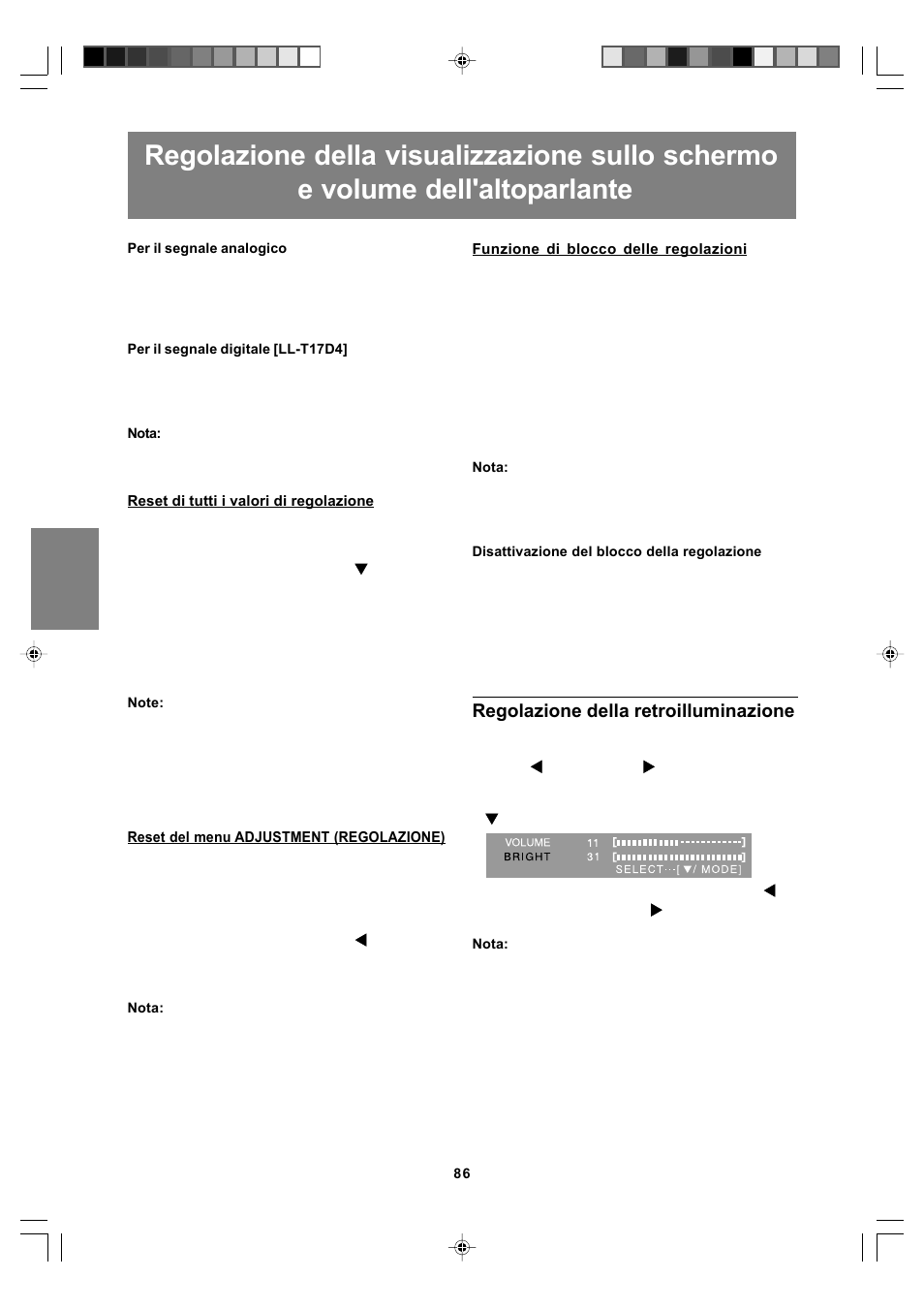 Regolazione della retroilluminazione | Sharp LL-T17A4 User Manual | Page 86 / 132