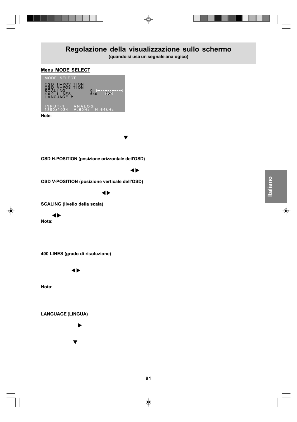 Regolazione della visualizzazione sullo schermo | Sharp LL-T17A4 User Manual | Page 91 / 132