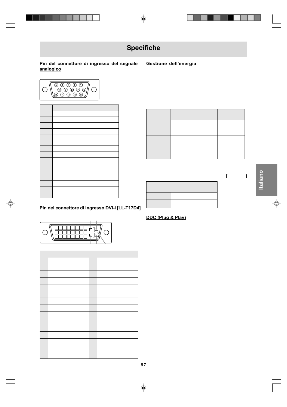 Specifiche, English deut sch français italiano español english | Sharp LL-T17A4 User Manual | Page 97 / 132